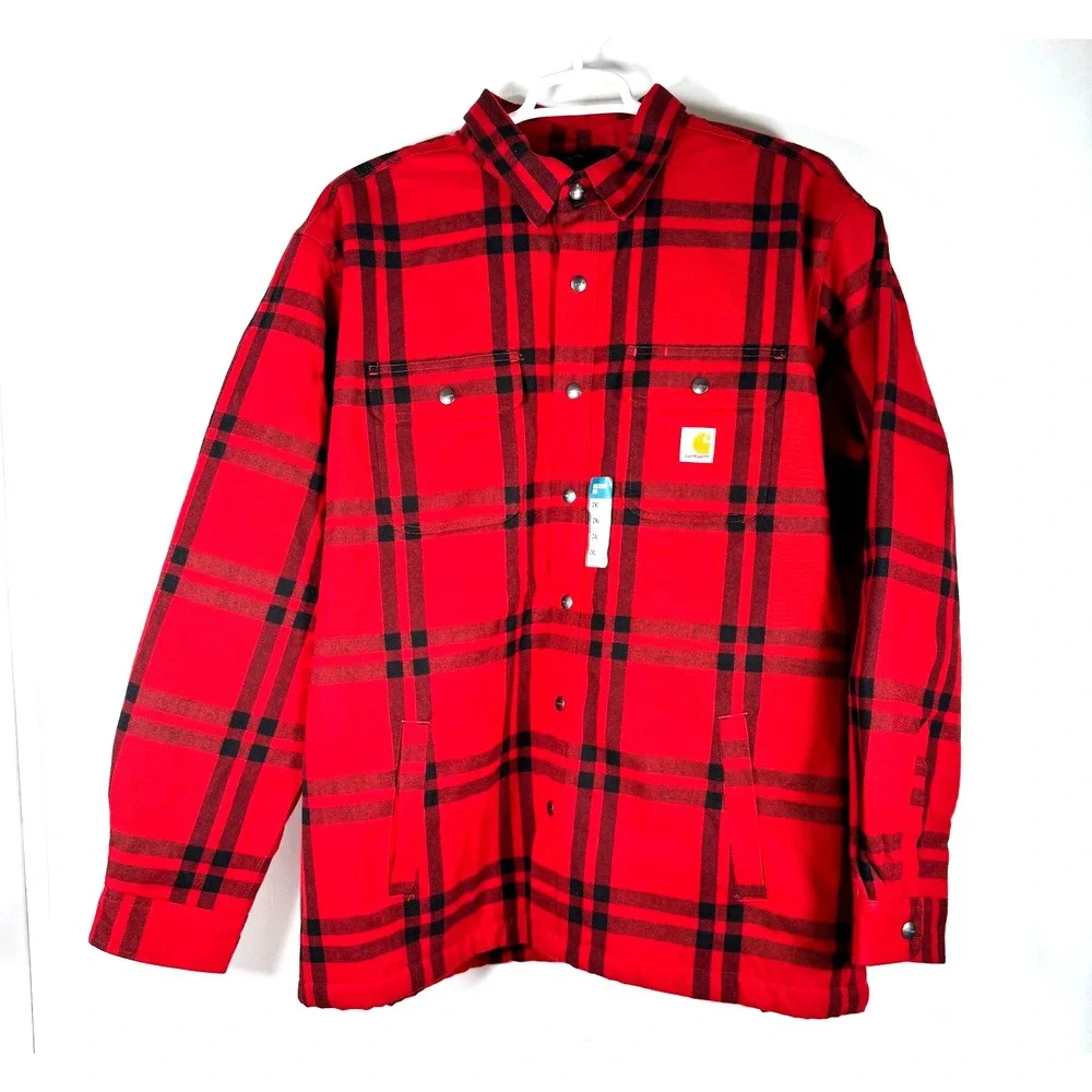 Carhartt TJ4452 Red Black Plaid Sherpa Lined Flannel Shirt Jacket 2XL NWT